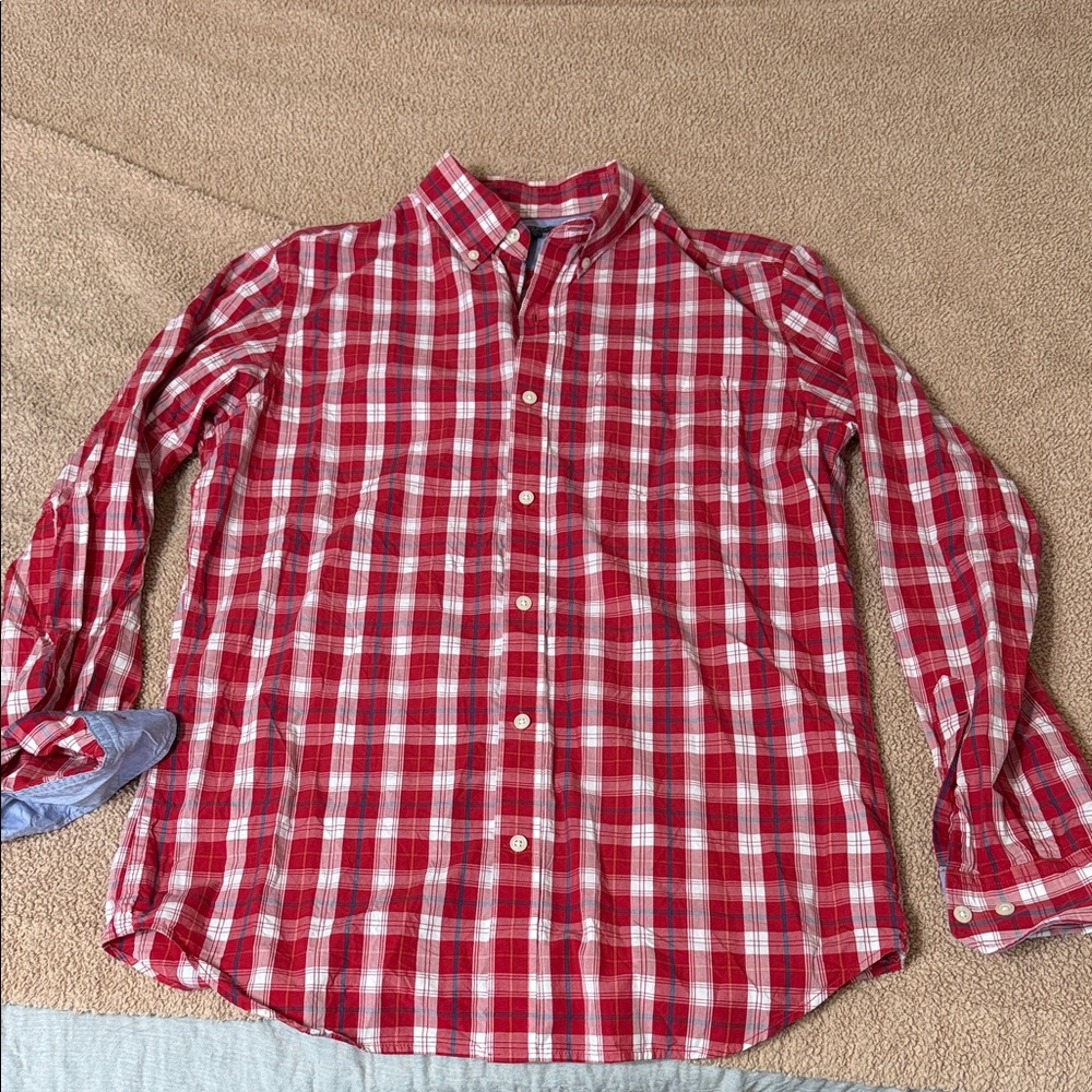 Banana Republic Size M TALL Red and White Checkered Men's Shirt - Picture 1 of 2